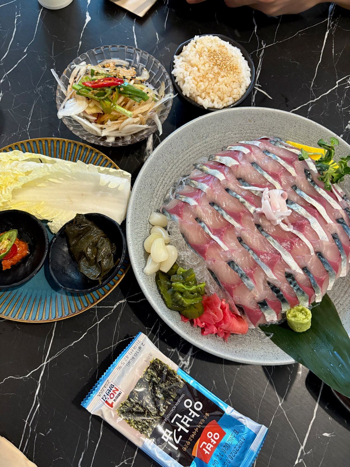 Fresh seafood display at Moru Kuda Seogwipo